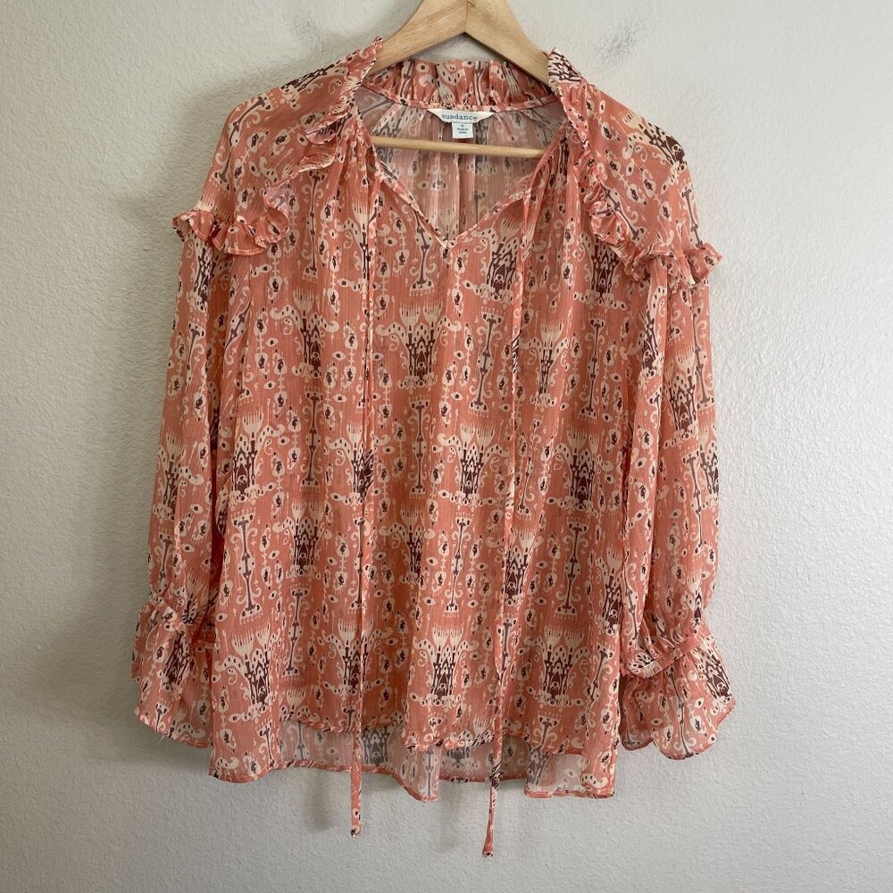 Sundance Womens Small‎ Madeleine Sweet Peasant Boho Blouse Long Sleeve Sheer Top - Picture 10 of 13
